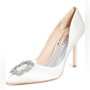 Badgley Mischka White Cher Heels with Silver Embellishment